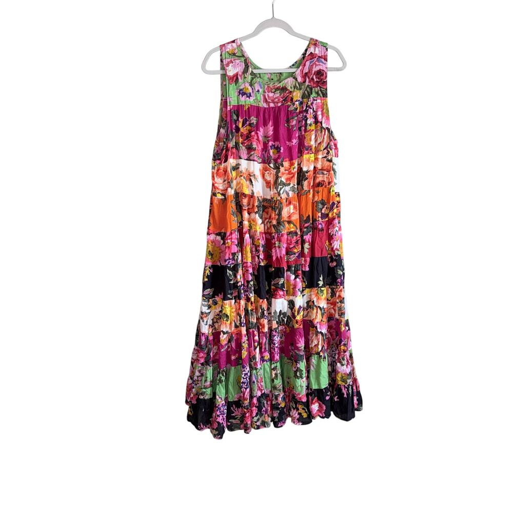 Sleeveless boho patchwork tiered maxi dress colorful feminine romantic one size